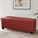 BELLEZE Storage Faux Leather Ottoman, 47 Inch Bench Bedroom Bench with Safety Close Hinge, Extra Long Ottoman with Storage for Living Room, Entryway, Hallway, Foot Rest, Support 300lbs - Red by CozyNest Decor