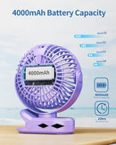 SWEETFULL Portable Clip on Fan - Battery Operated Stroller Fan, 4000mAh Small Rechargeable Fans with LED Display, 4 Speeds, Mini Personal Cooling Desk Cooler for Golf Cart Travel Camping Gym (Purple) by TinyTreasures Baby Boutique