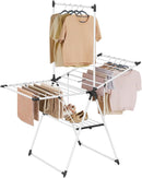 SONGMICS Clothes Drying Rack, Foldable 2-Level Laundry Drying Rack, Free-Standing Airer, 1 Additional Tall Hanging Bar, 2 Height-Adjustable Wings, 24 Drying Rails, Space Savng, Simply White ULLR521W01 by TinyTreasures Baby Boutique