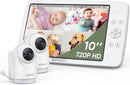 bonoch MegaView Baby Monitor, 10" Video Monitor with 2 Cameras, 10000mAh Battery, Quad Split Screen Baby Monitor with Camera and Audio, VOX Mode, Auto Night Vision, Remote PTZ, Hack Proof by TinyTreasures Baby Boutique
