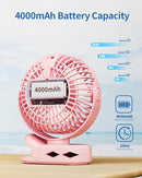 SWEETFULL Portable Clip on Fan - Battery Operated Stroller Fan, 4000mAh Small Rechargeable Fans with LED Display, 4 Speeds, Mini Personal Cooling Desk Cooler for Golf Cart Travel Camping Gym (Pink) by TinyTreasures Baby Boutique