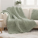 WESHIONGOO Chunky Knit Blanket Throw 50"×60" Knitted Throw Blankets for Couch Bed Fluffy Soft Blanket with Jumbo Chenille Yarn Thick 100% Handmade (Sage Green) by CozyNest Decor