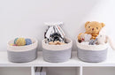 Baskets for Shelf Storage Cute Basket to Store and Organize Household Items/Woven Rope Basket for Living Room, Bedroom,Playroom/Durable Small Oval-13x8.66x5.11’’,3 Packs Off White&Gray by TinyTreasures Baby Boutique