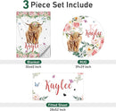 Personalized Baby Crib Bedding Set - Custom Name Highland Cattle Design 3 Pcs Set - Soft Blanket with Double Layer Dotted Backing, Fitted Sheet, Room Rug for Newborns Boys Girls Shower Gift by TinyTreasures Baby Boutique