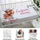 Custom Nursery Crib Bedding Set: Personalized Name 4 Piece Highland Cow Theme Baby Crib Sets for Girls - Toddler Double Layer Blanket Set, Comfortable Crib Bed Sheets for Baby Toddlers by TinyTreasures Baby Boutique