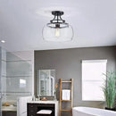 WUZUPS Chandelier Rustic Farmhouse Industrial Round Semi-flushmount Ceiling LED Light Fixture with Clear Glass Shades for Bathroom Kitchen Foyer Entryway, H 11.8" x W 13.4", E26 Base, Black by CozyNest Decor
