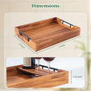 Wood Serving Tray with Handles, 17"x12" Rustic Wooden Trays with Removable Wine Glass Holder Decorative Ottoman Tray for Living Room, Coffee Table, Breakfast Food Trays in Bed by CozyNest Decor