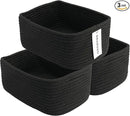Small Woven Storage Baskets 12“X8”X5“ Decorative Rope Bins for Organizing Shelves, Closets, and Toys, Empty Gift Baskets, Cute Organizer Basket for Home and Office (black, regular) by CozyNest Decor