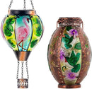 Starsoul Flamingo + Hummingbird Solar Lantern Solar Hot Air Balloon Flickering Flame Hanging Garden Light Stained Glass & Metal Outdoor Lantern Waterproof Hummingbird Hanging Lantern by GreenHaven Gardens