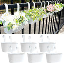 10" Hanging Flower Pots, Pack of 6 White Metal Outdoor Patio Balcony Planter, Railing Planters Fence Pot with Detachable Hook & Drainage Hole for Small Plants (White, 6Pcs) by CozyNest Decor