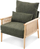 VINGLI Boho Braid Accent Armchair,Mid-Century Modern Chiar with Solid Wooden Armrest,Comfy Louge Cushion Chair with Waist Pillow for Bedroom,Living Room,Reading Room, Dark Green by CozyNest Decor