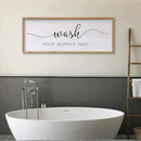 Wash Your Worries Away Bathroom Wall Art 24×10 Inch Wood Framed Decor Funny for Laundry Room Restroom Modern Rustic Inspirational Sign (Wood) by CozyNest Decor