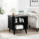 AVZEAR 24" Large Square End Table with Charging Station, Farmhouse Fluted Sofa Side Table with Sliding Tambour Door & Storage, Curved Rustic Wood Nightstand for Living Room, Bedroom, Black by CozyNest Decor