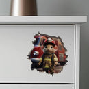 Firefighter Mouse in Mouse Hole Decal - Mouse Hole 3D Wall Sticker by CozyNest Decor