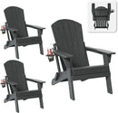 Folding Adirondack Chair Set of 3 with Cup Holder, HDPE All Weather Resistant Plastic Outdoor Patio Chairs, Heavy Duty Fire Pit Seating for Backyard Lawn Garden, Wooden Textured Design(Gray) by GreenHaven Gardens
