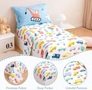 PERFEMET 4-Piece Toddler Bedding Set Boys Cars Toddler Comforter with Sheets Reversible Lightweight Blue Vehicles Toddler Bed Set for Crib(Blue, Cars) by TinyTreasures Baby Boutique