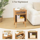 AWASEN Mid Century Nightstand, Bedside Table with Glass Storage Drawer and Large Open Shelf, Modern Night Stand Side End Table with Solid Legs for Bedroom, and Small Space, Brown by CozyNest Decor