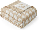 Snuggle Sac Throw Blanket for Couch, Reversible Super Soft Warm Blankets Cozy Knit Fuzzy Plush Lightweight Throws for Sofa, Bed, Camping,Houndstooth Beige,50x60 inches by TinyTreasures Baby Boutique