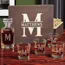 Personalized Whiskey Decanter Set with 4 Glasses and Custom Wood Box - 9 Design Options - Bourbon Glass Set by CozyNest Decor