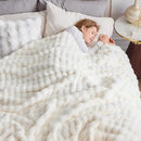 NEWCOSPLAY Faux Fur Queen Blanket Ivory Bubble Blanket Thick Warm Soft for Couch Sofa Bed 550GSM (Ivory, Queen(90"x90")) by CozyNest Decor