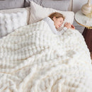 NEWCOSPLAY Faux Fur Twin Blanket Ivory Bubble Blanket Thick Warm Soft for Couch Sofa Bed 550GSM (Ivory, Twin(60"x80")) by CozyNest Decor