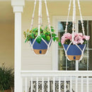 ZMTECH 2 Pack 10 Inch Blue Hanging Planters with Macrame Plant Hanger for Indoor and Outdoor Plants, Self Watering, Drainage Hole, Visible Level Tray by CozyNest Decor