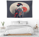 Japanese Woman Geisha Tapestry Asian Red Cherry Blossom Red Sun Traditional Kimono Folk Tapestries Home Decor for Living Room Bedroom Apartment Farmhouse Dorm 60"x40" by CozyNest Decor