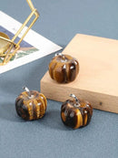 Jovivi Tiger Eye Crystal Pumpkin Figurine, 1.2" Mini Carved Gemstone Pumpkin Statue Decor Healing Stones Decorative Ornaments for Fall Harvest Thanksgiving Halloween Decorations Home Decor by CozyNest Decor