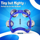Flexzion Tambourine Hand Bell Percussion Musical Instruments (Blue, 2 Pack), Plastic Music Instrument Half Moon Mini D Handheld Shaker, Jingle Bells by TinyTreasures Baby Boutique