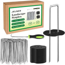 Landscape Staples Set,6 Inch 11 Gauge 100pcs Galvanized Garden Stakes + 100pcs Gaskets + 1Pick Hook,U-Shaped Tent Stakes Landscaping Fabric SOD Pins for Weed Fabric Barrier,Groud Cover,Fence by GreenHaven Gardens