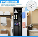 72''H Metal Broom Closet Storage Cabinet with Wheels & Pegboards, Mops Broom Closet Organizer with Locking Door & Hanging Rod,Cleaning Tool Garage Cabinet,Assembly Required,Black White by GreenHaven Gardens