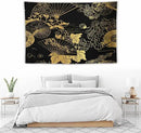 HZOHNAGO Japanese Tapestry Gold Flowers Umbrella Fan Pattern Printed Wall Tapestry Painting Wall Hanging for Bedroom Living Room Dorm 90" W x 60" H by CozyNest Decor