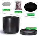 D'vine Dev 14 Inch Ceramic Planter Pot with Drainage Hole and Saucer, Indoor Cylinder Round Planter Pot, Black, 94-O-G-2 by GreenHaven Gardens