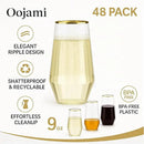48 Pack Diamond Unbreakable Stemless Plastic Wine Stemless Toasting coacktail Glasses, Durable 9 Oz BPA-Free Disposable Champagne Flutes for Weddings, Bars, Events, and Celebrations (Diamond Gold Rim) by CozyNest Decor