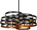 6-Light Modern Farmhouse Chandeliers for Dining Room, Rustic Multiple Rings Pendant Lighting, Industrial Metal Round Chandelier for Kitchen Entryway, Black with Gold Interior by CozyNest Decor