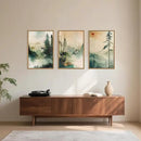 Chinoiserie Nature Framed Canvas Wall Art Set, Mountain and Forest Landscape Painting, Natural Bamboo Pine Tree Lakes Wall Decor for Living Room, Bedroom, Dining Room, Office - 16"x24"x3 by CozyNest Decor
