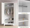71'' Farmhouse Metal Wardrobe Cabinet with Hanging Rod, 2 Barn Door Wardrobe Closet with 2 Adjustable Shelves,for Dining Room,Bedroom,Living Room, Cloak Room,Office (White) by CozyNest Decor