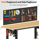 Adjustable Height Workbench, Heavy Duty Table Rubber Wood Workstation with Power Outlet & Pegboard for Garage, Office, Workshop, Home,Commercial (60"×22"|Shelf) by GreenHaven Gardens