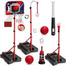 4 in 1 Kids Basketball Hoop and Tball Set for Toddlers 3-5, Basketball Goal with Scoreboard & LED, Hanging Tee Ball Stand with Baseball Pitching Machine, Indoor Outdoor Sport Toys for Boys 4-8 by TinyTreasures Baby Boutique