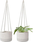 Flexzion Hanging Plant Basket Boho Cotton Rope Basket Indoor Hanging Planter, Up to 7" Flower Pot, Macrame Woven Modern Plant Holder, Storage Bin Organizer, Home Decor with 20" Hanging Rope, White by GreenHaven Gardens