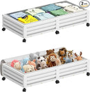 Bamboo Under Bed Storage Containers- Underbed Organizer with Wheels with Large Dust Bag,Sturdy Wood Rolling Under the Bed Shoe Storage Organizer Drawer 2 Packs (White, Long) by CozyNest Decor