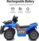 Kids ATV 4 Wheeler, 6V Ride-On Toy for Toddlers 1-3 Boys & Girls with Music, Forward & Reverse - Blue by TinyTreasures Baby Boutique