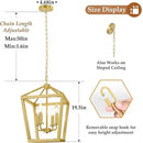 Gold Chandelier 4-Light, Farmhouse Pendant Light Fixture Adjustable Height, Modern Dining Room Light Fixture, Lantern Ceiling Hanging Lighting with Metal Cage for Kitchen Island Entryway Foyer by CozyNest Decor