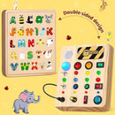 LED Busy Board, Wooden Sensory Toys for Toddler, Montessori Music Toy for Airplane, Travel Activity Educational Learning Toy, Busy Light Switch Autism Toys, Birthday Boys Girls Gifts by TinyTreasures Baby Boutique