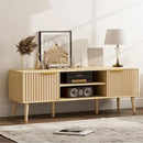 TV Stand for Living Room, Boho Entertainment Center for 55/60/65 inch TVs, Media Console with Fluted Door Cabinets and Open Shelves, for Bedroom, Oak by CozyNest Decor