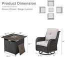 5 Pieces Patio Wicker Furniture Set - 4 Outdoor Swivel Rocker Glider Chairs with Propane Fire Pit Table, Warm Patio Conversation Set Beige Cushion Perfect for Casual Gathering by GreenHaven Gardens