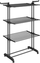 SONGMICS Clothes Drying Rack Stand 4-Tier, Foldable Laundry Drying Rack 68.1-Inch Tall, Stainless Steel, Rolling Clothes Horses Dryer Rack, Easy to Assemble, Indoor Outdoor Use, Ink Black ULLR701B01 by TinyTreasures Baby Boutique