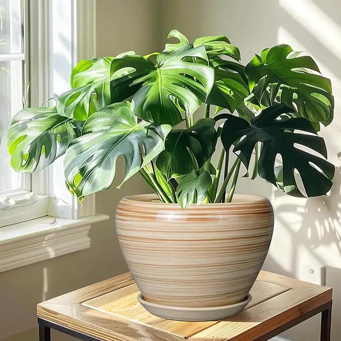 Ceramic Pot for Plant 10 Inch - Planter for Outdoor Plants Indoor Plant Pot with Drainage Hole Large Planter Round Flower Pot for House Patio Garden Yellow, photo 7 of 7