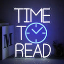 Time To Read Neon Sign Read Books Neon Light White Letter LED Signs Blue Clock Neon Read Light Up Sign for Bedroom Classroom Library Reading Corner Bookstore Decor by CozyNest Decor