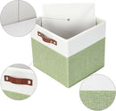 HNZIGE Fabric Cube Storage Bins 13x13 Set of 4 Canvas Storage Baskets for Shelves Collapsible Storage Bins for Organizing Clothes Closet Toy Nursery Cubby(Green&White) by TinyTreasures Baby Boutique